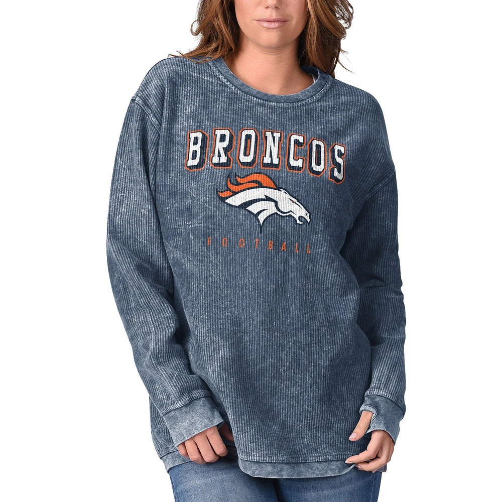 Women's G-III 4Her by Carl Banks Navy Denver Broncos Comfy Cord Pullover Sweatshirt