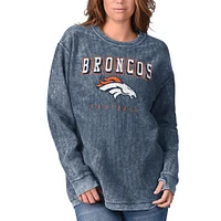 Women's G-III 4Her by Carl Banks Navy Denver Broncos Comfy Cord Pullover Sweatshirt