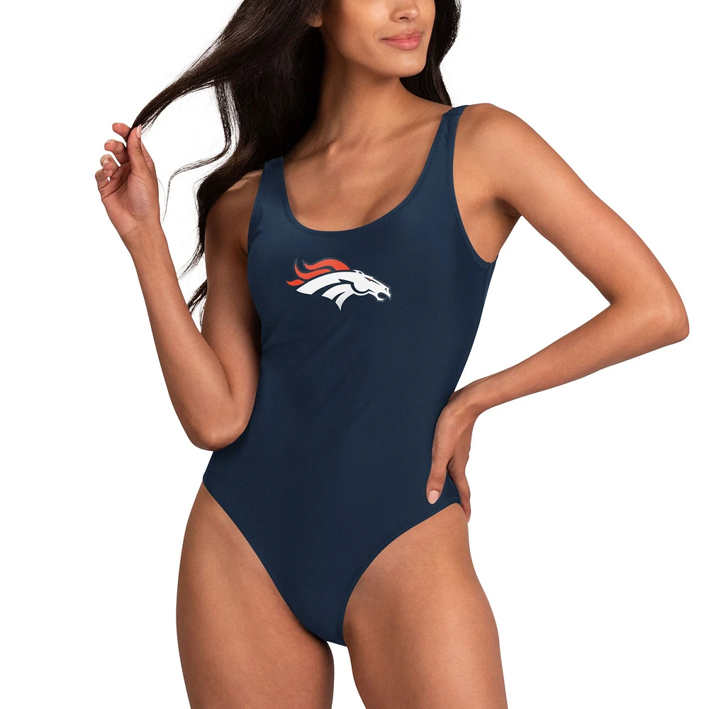 Women's G-III 4Her by Carl Banks Navy Denver Broncos Making Waves One-Piece Swimsuit