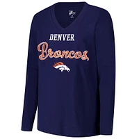 T-shirt à manches longues et col en V pour femme G-III 4Her by Carl Banks Navy Denver Broncos Post Season