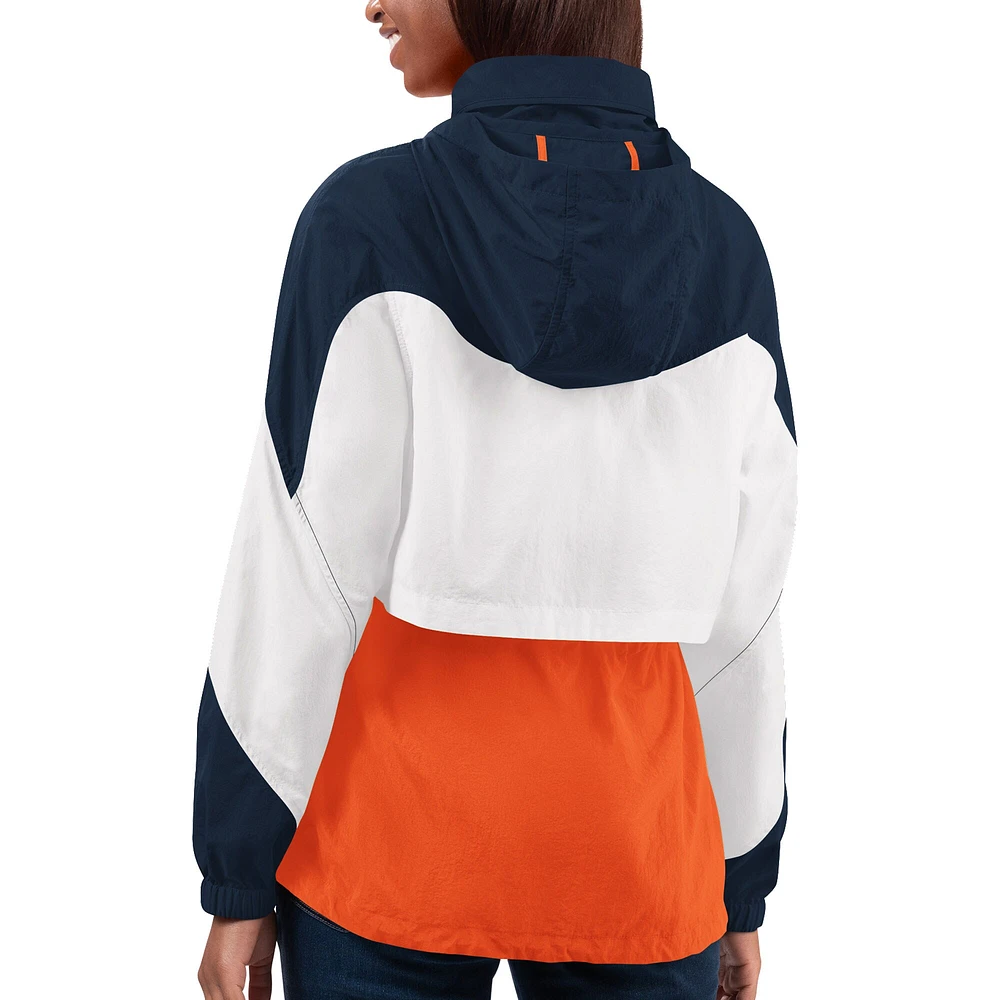 Veste légère à quart de zip G-III 4Her par Carl Banks pour femmes orange/marine Denver Broncos Tie Breaker