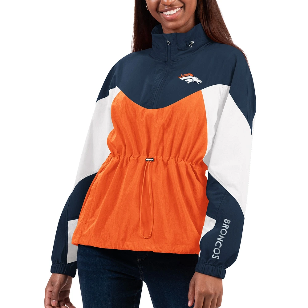 Women's G-III 4Her by Carl Banks Orange/Navy Denver Broncos Tie Breaker Lightweight Quarter-Zip Jacket