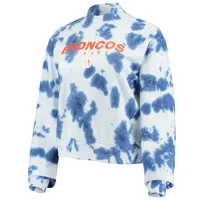 Women's Junk Food Navy Denver Broncos Tie-Dye Cropped Pullover Sweatshirt