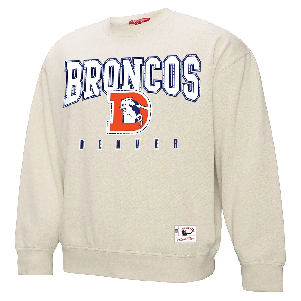 Women's Mitchell & Ness Cream Denver Broncos Fandom Fleece Pullover Sweatshirt