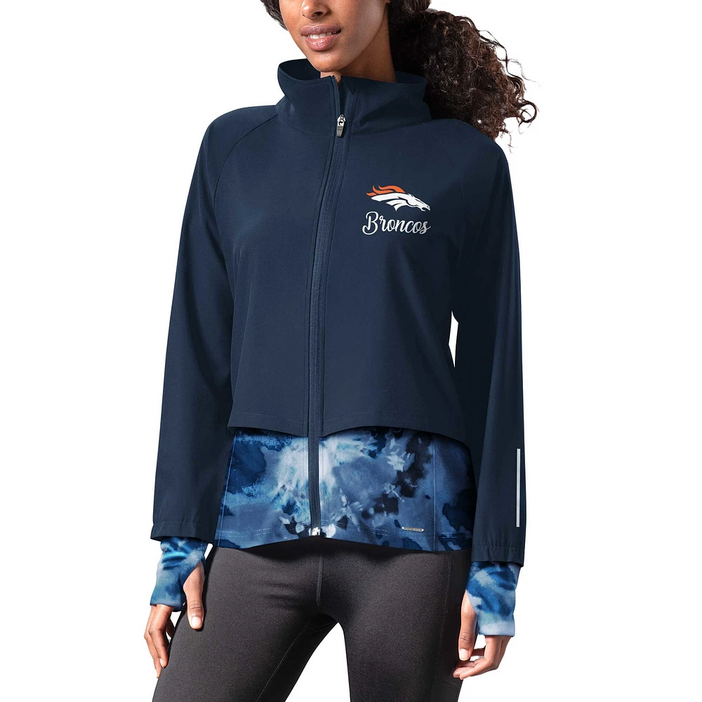 Veste de course à glissière pleine longueur Grace Raglan des Broncos Denver MSX by Michael Strahan pour femme, bleu marine