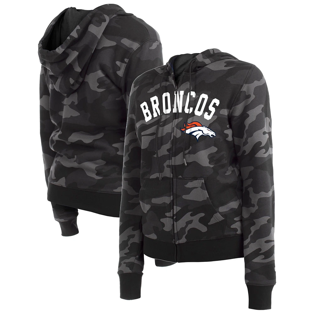 Sweat à capuche zippé noir Denver Broncos New Era pour femme