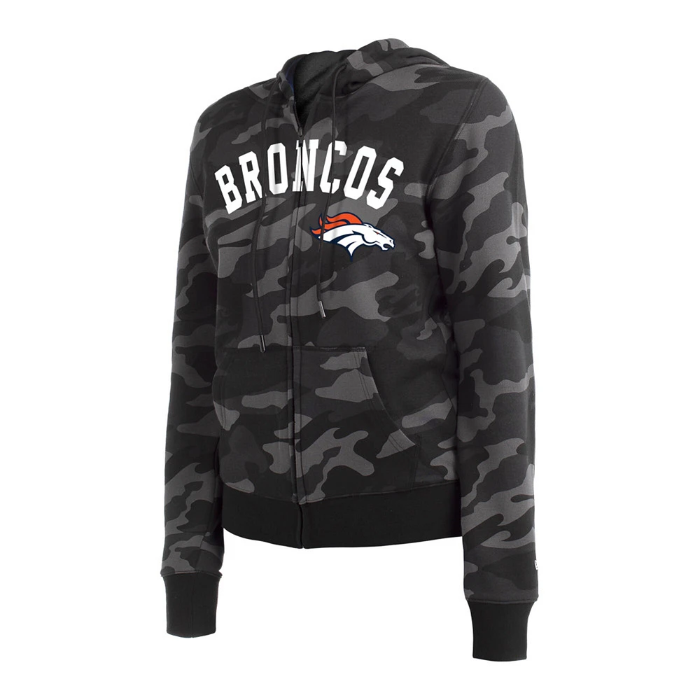 Sweat à capuche zippé noir Denver Broncos New Era pour femme