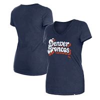 T-shirt à col en V bas New Era pour femmes, charbon de bois, Denver Broncos, lavage enzymatique