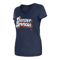 T-shirt à col en V bas New Era pour femmes, charbon de bois, Denver Broncos, lavage enzymatique