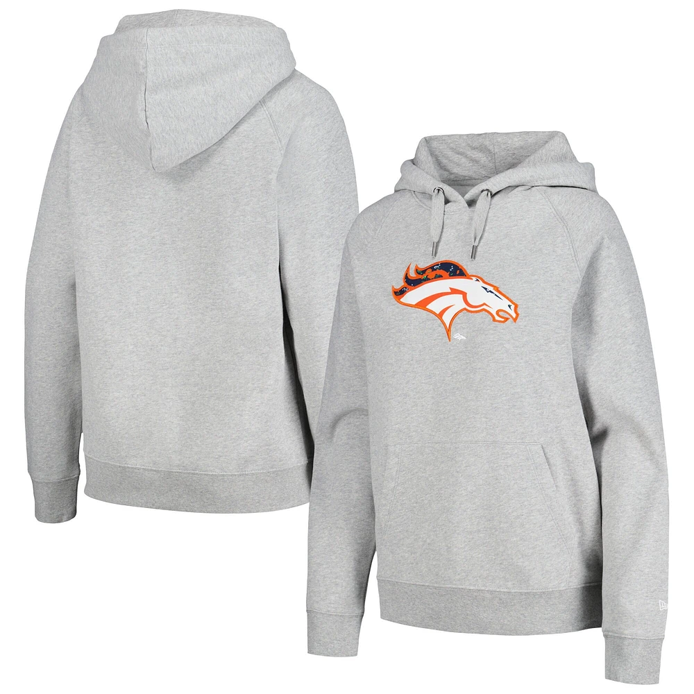 Sweat à capuche motif floral raglan gris Denver Broncos New Era pour femme