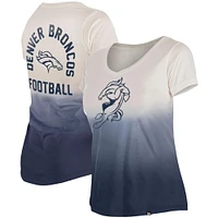 T-shirt à col en V bleu marine Denver Broncos New Era pour femme