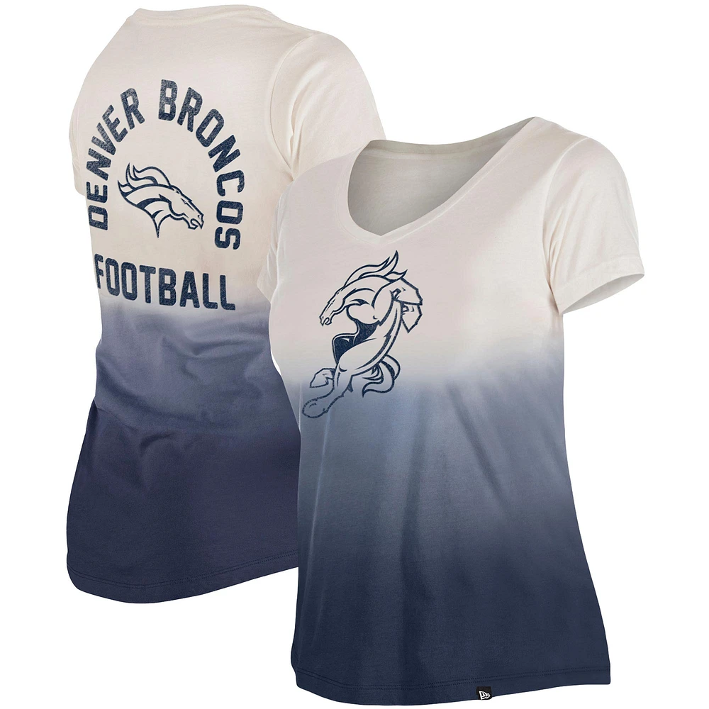 Women's New Era Navy Denver Broncos Dip Dye V-Neck T-Shirt