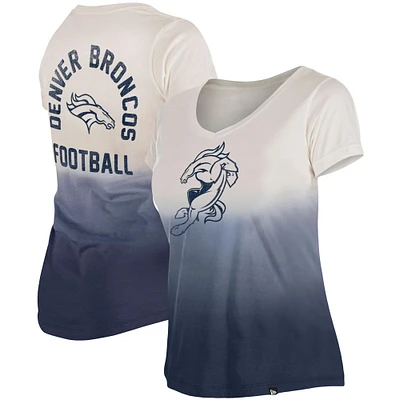 T-shirt à col en V bleu marine Denver Broncos New Era pour femme