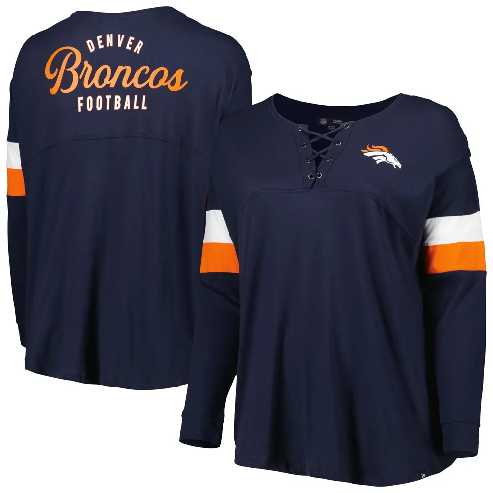 Women's Chicago Bears New Era Navy Plus Size Athletic Varsity Lace-Up  V-Neck Long Sleeve T-Shirt