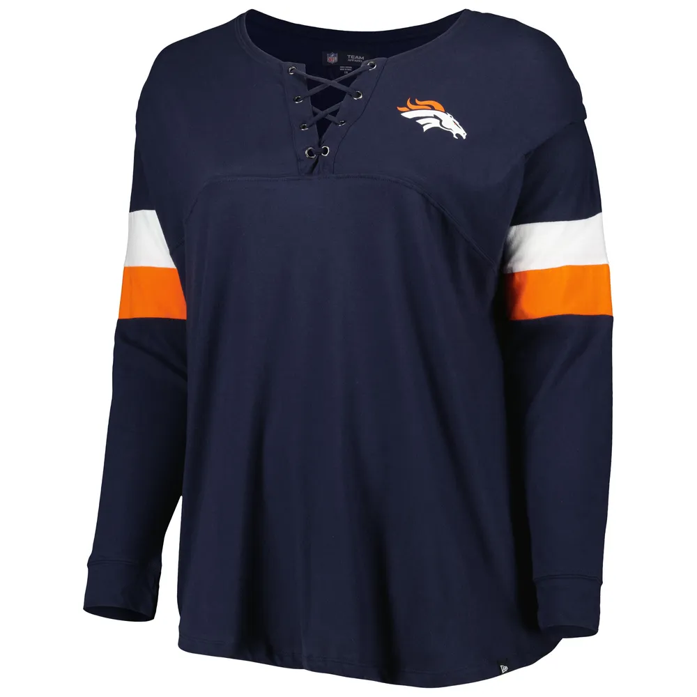 New Era Women's New Era Navy Denver Broncos Plus Athletic Varsity Lace-Up  V-Neck Long Sleeve T-Shirt