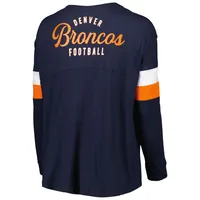 New Era Women's New Era Navy Denver Broncos Plus Athletic Varsity Lace-Up  V-Neck Long Sleeve T-Shirt