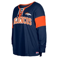 T-shirt à manches longues lacets et col cranté New Era pour femme, bleu marine, Denver Broncos, grande taille