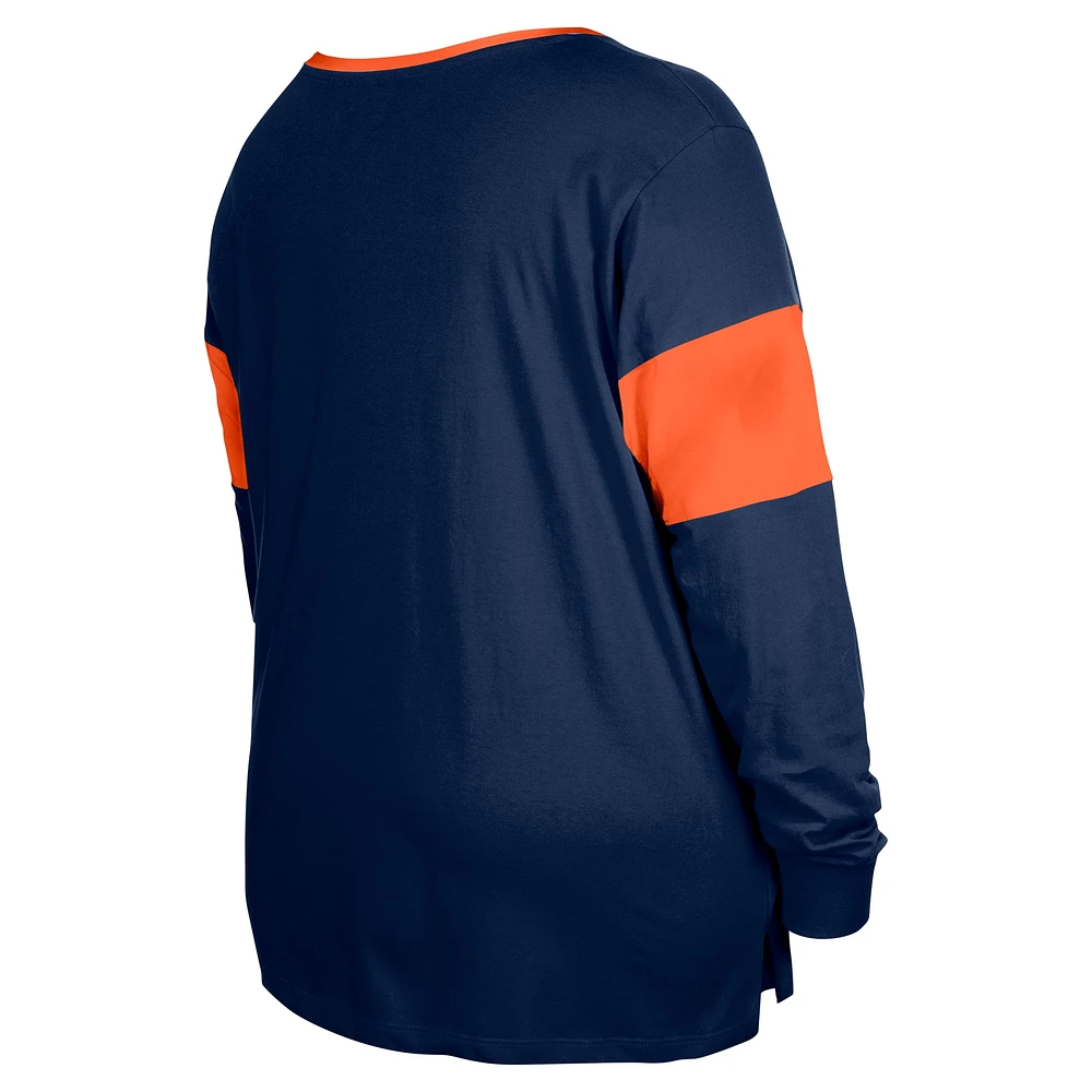 T-shirt à manches longues lacets et col cranté New Era pour femme, bleu marine, Denver Broncos, grande taille