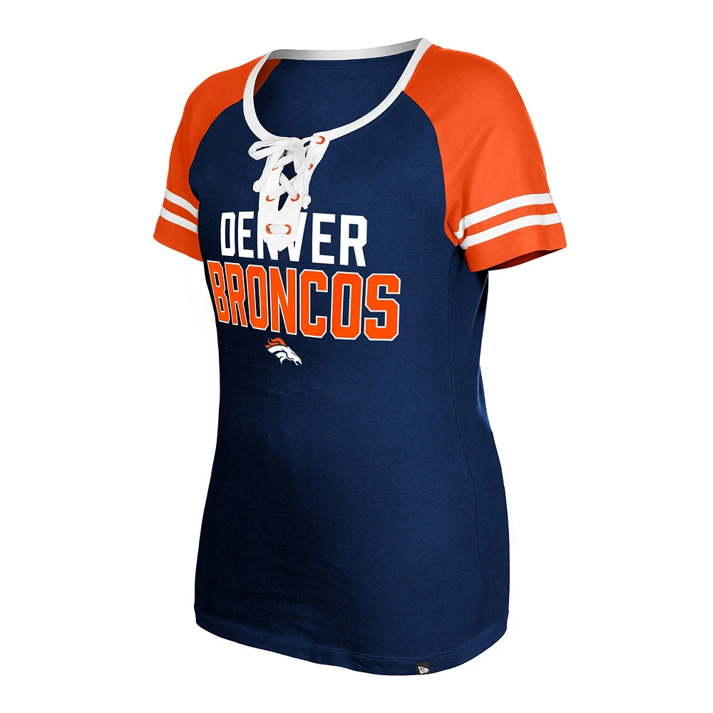 T-shirt à lacets raglan New Era bleu marine Denver Broncos pour femme