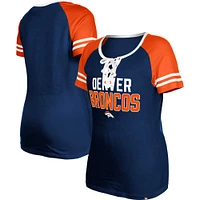 T-shirt à lacets raglan New Era bleu marine Denver Broncos pour femme