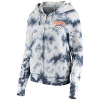 Women's New Era Navy Denver Broncos Tie Dye Fleece Full-Zip Hoodie