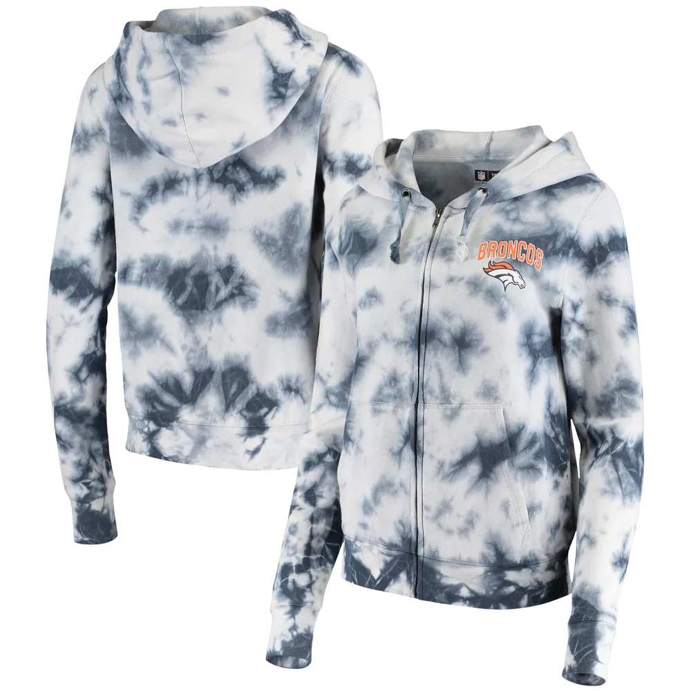 Sweat à capuche zippé en polaire tie-dye Denver Broncos New Era bleu marine pour femme