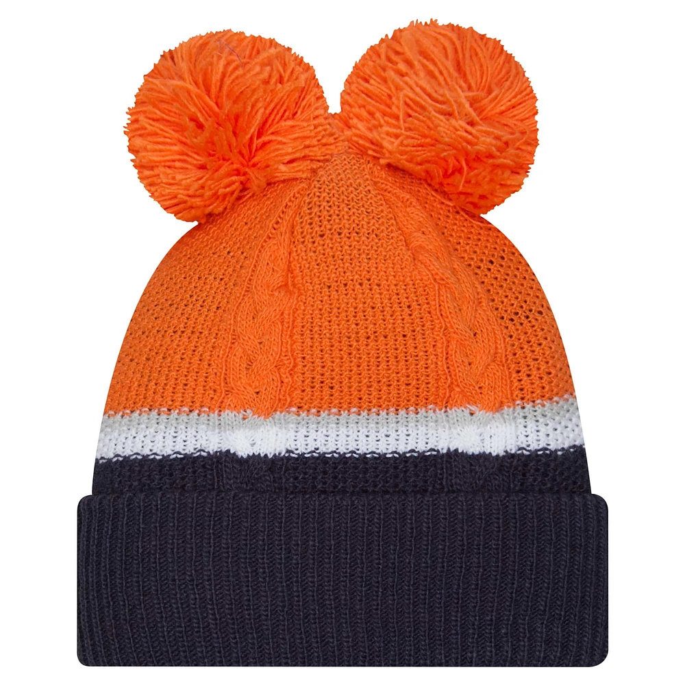 Women's New Era  Orange Denver Broncos Double Bubble Cuffed Knit Hat with Poms