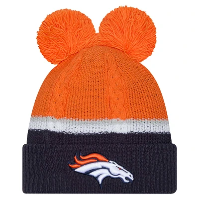 Women's New Era  Orange Denver Broncos Double Bubble Cuffed Knit Hat with Poms