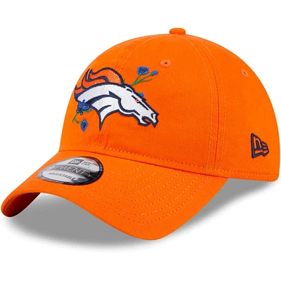 Casquette réglable Orange Denver Broncos Game Day Flower 9TWENTY New Era pour femme