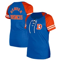 T-shirt raglan à lacets New Era Royal Denver Broncos Throwback pour femme