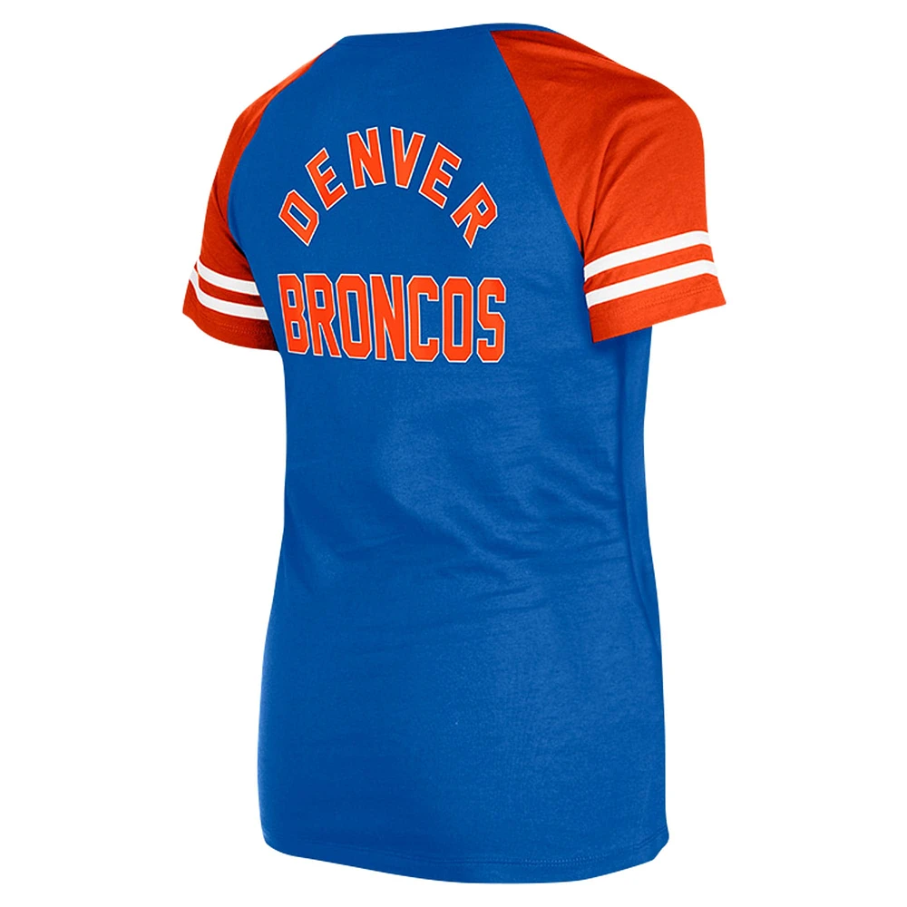 T-shirt raglan à lacets New Era Royal Denver Broncos Throwback pour femme