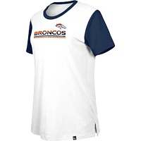 T-shirt à couleurs contrastées des Broncos de Denver New Era pour femme, blanc/bleu marine