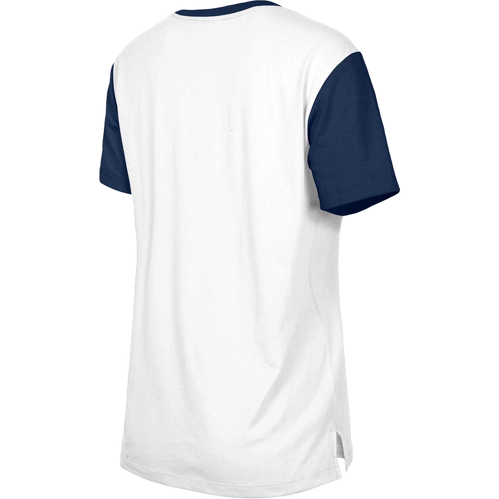 Women's New Era  White/Navy Denver Broncos Third Down Colorblock T-Shirt