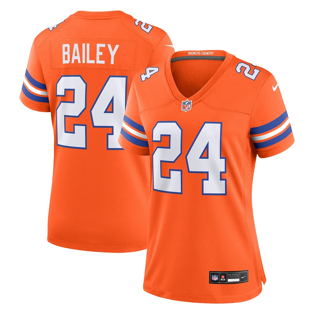 Maillot de match joueur retraité Nike Champ Bailey Orange Denver Broncos Mile High Collection 1977 pour femme