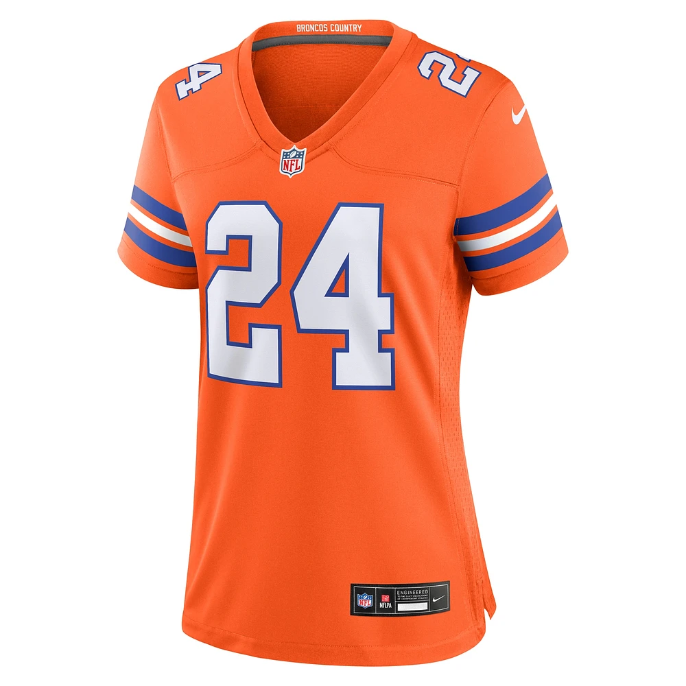 Maillot de match joueur retraité Nike Champ Bailey Orange Denver Broncos Mile High Collection 1977 pour femme