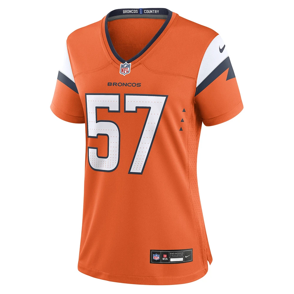 Maillot de match Nike Dre Greenlaw orange des Denver Broncos pour femme