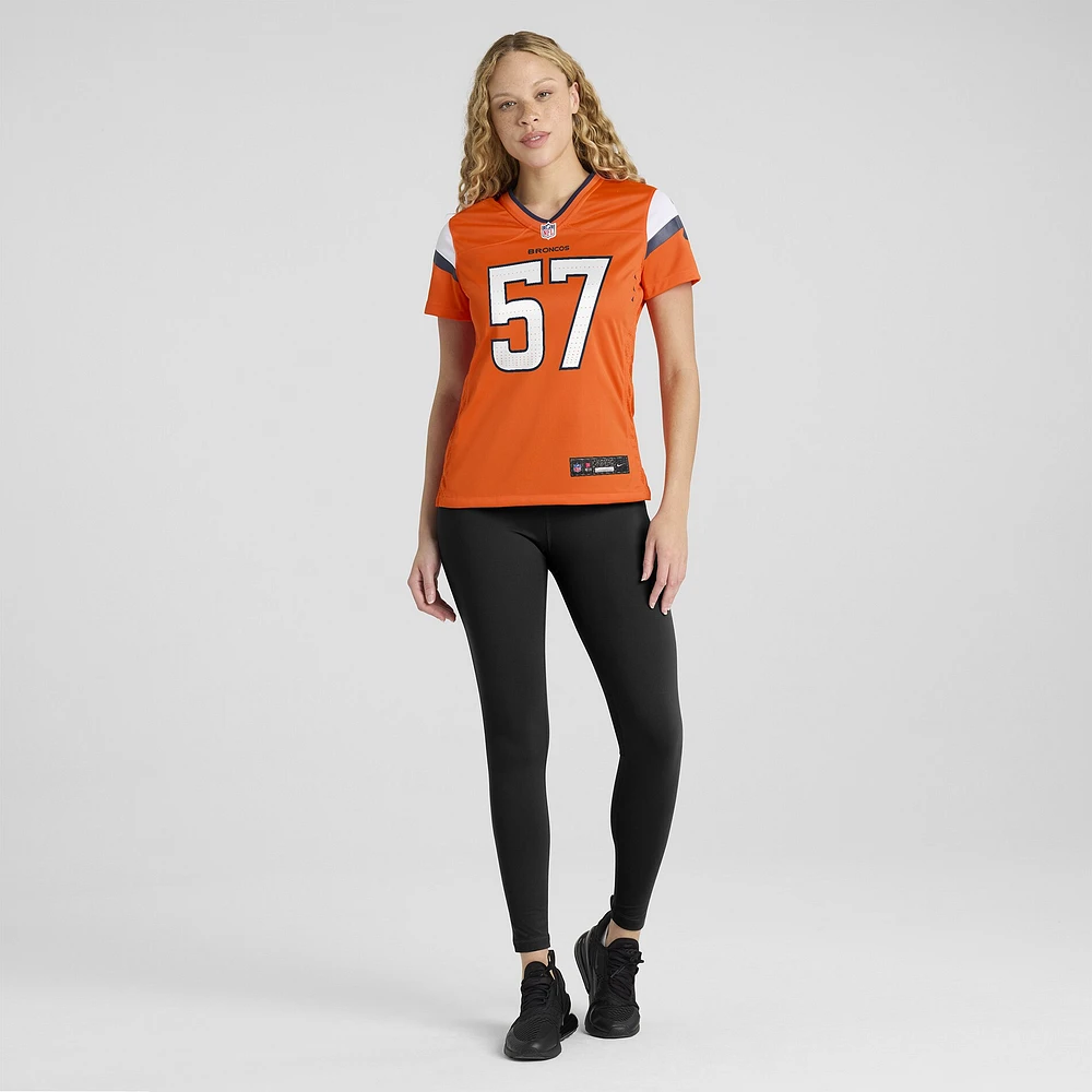 Maillot de match Nike Dre Greenlaw orange des Denver Broncos pour femme