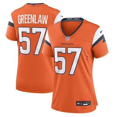 Maillot de match Nike Dre Greenlaw orange des Denver Broncos pour femme