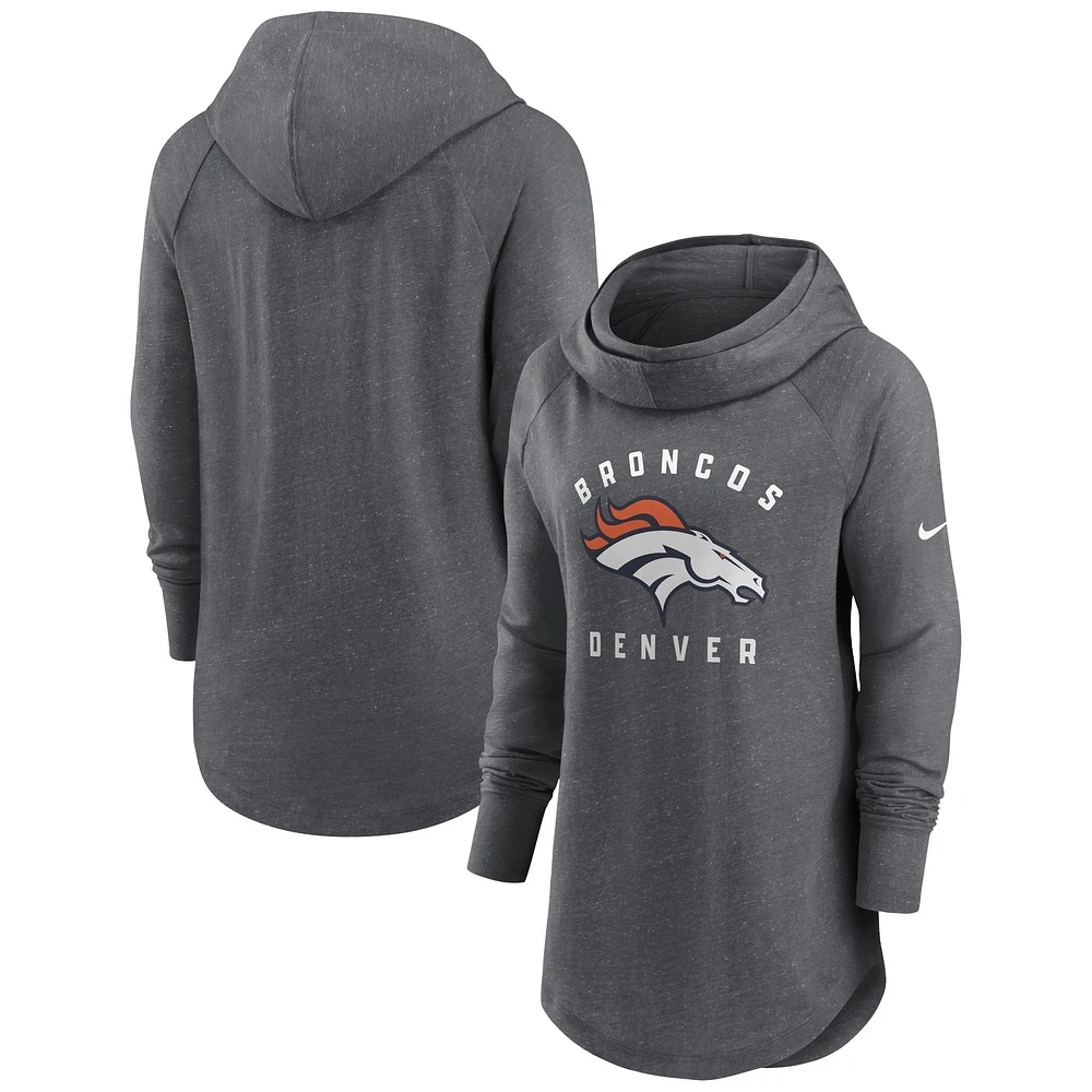 Sweat à capuche et col cheminée raglan Nike Heather Charcoal Denver Broncos pour femme