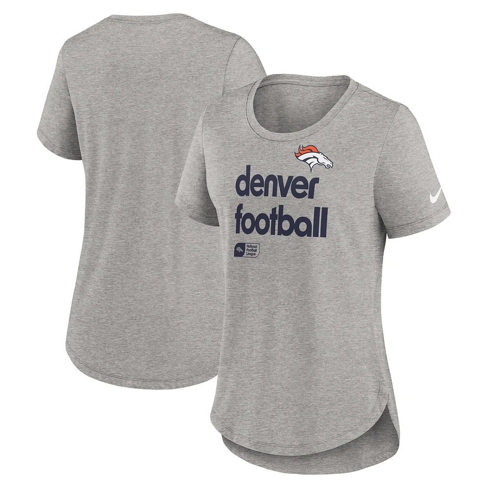 T-shirt Nike Heather Grey Denver Broncos Fashion Tri-Blend pour femme