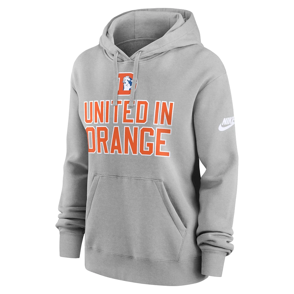 Women's Nike Heather Gray Denver Broncos United Orange Club Pullover Hoodie