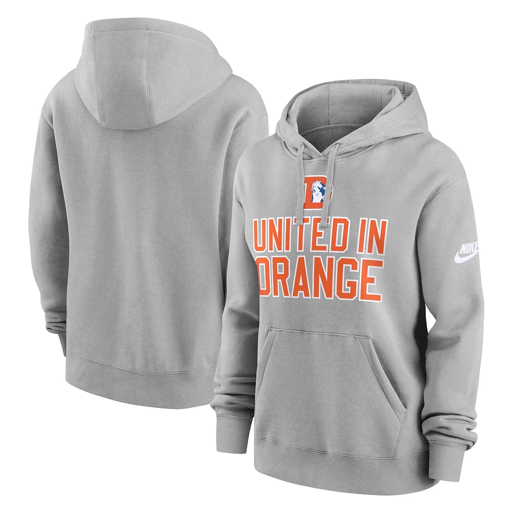 Women's Nike Heather Gray Denver Broncos United Orange Club Pullover Hoodie
