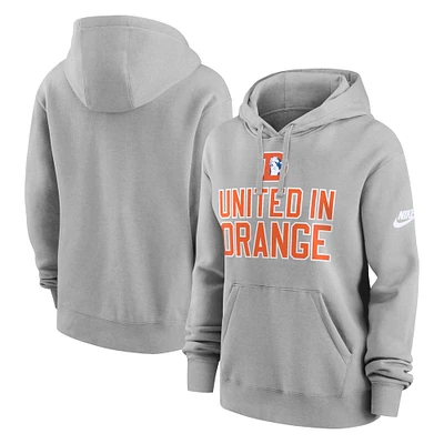 Women's Nike Heather Gray Denver Broncos United Orange Club Pullover Hoodie