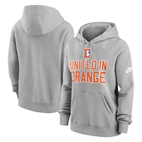 Women's Nike Heather Gray Denver Broncos United Orange Club Pullover Hoodie