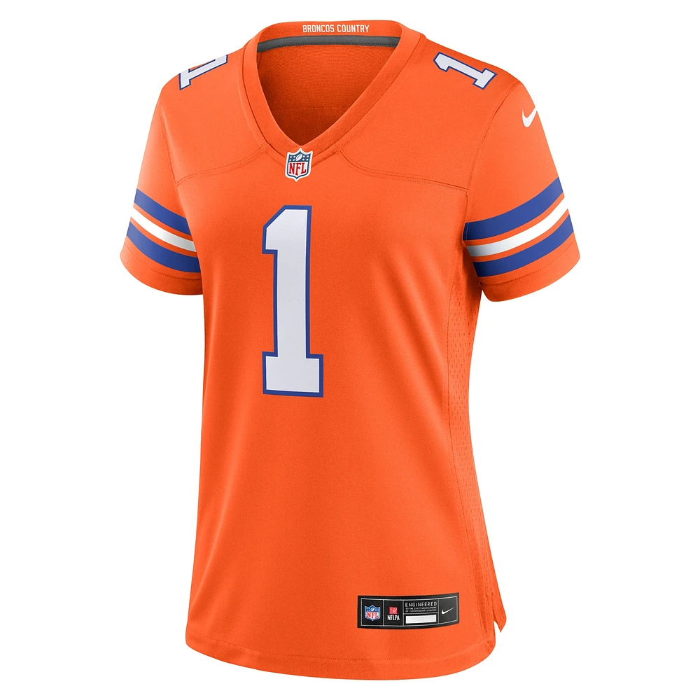 Maillot de match joueur retraité Nike Jason Elam Orange Denver Broncos Mile High Collection 1977 Throwback pour femme