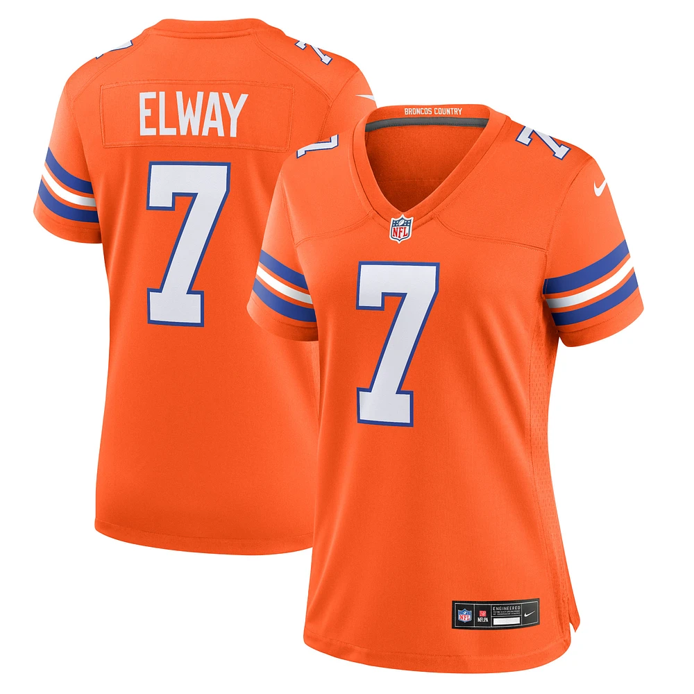 Maillot Nike John Elway pour femme Denver Broncos Mile High Collection 1977 Throwback Player Game