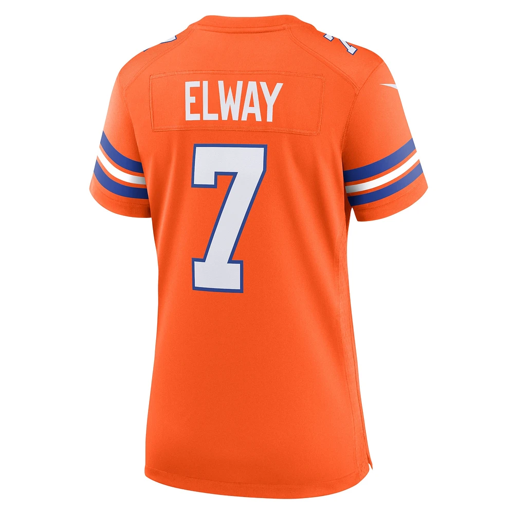 Maillot Nike John Elway pour femme Denver Broncos Mile High Collection 1977 Throwback Player Game