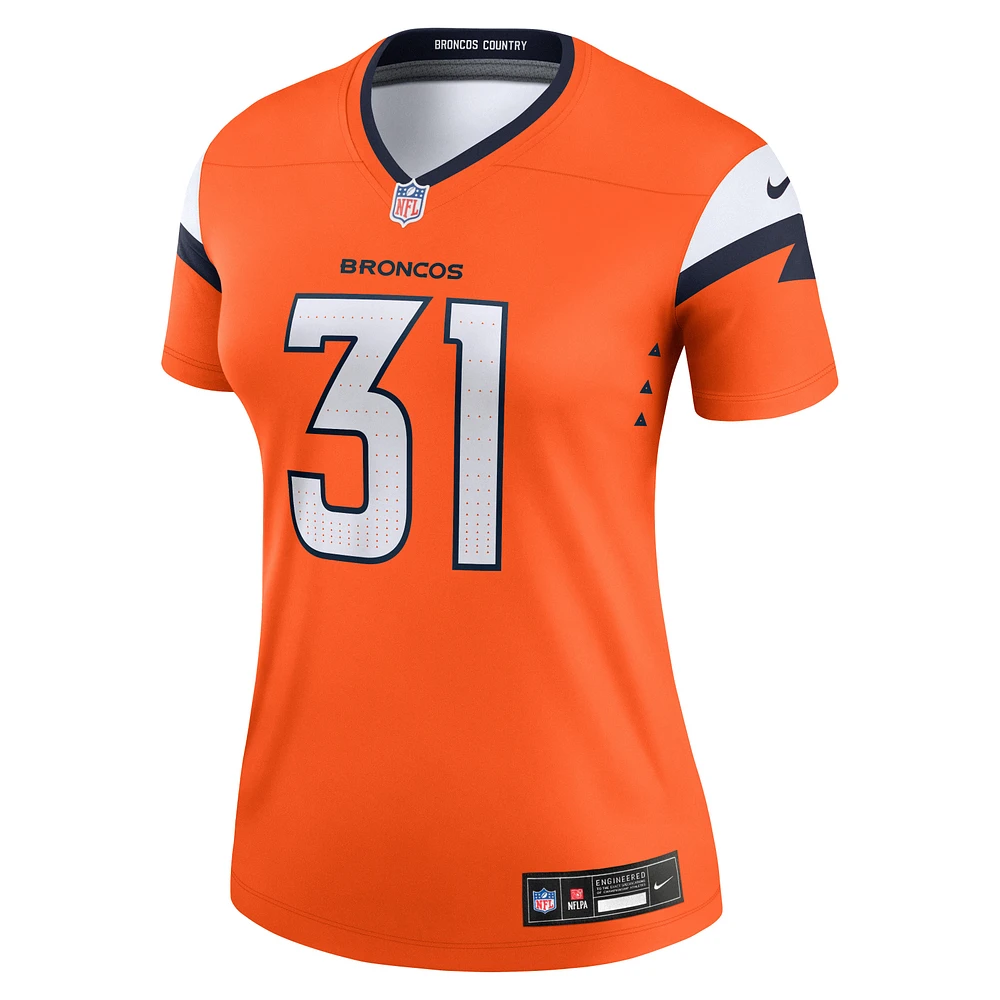 Women's Nike Justin Simmons  Orange Denver Broncos Team Legend Player Performance Top