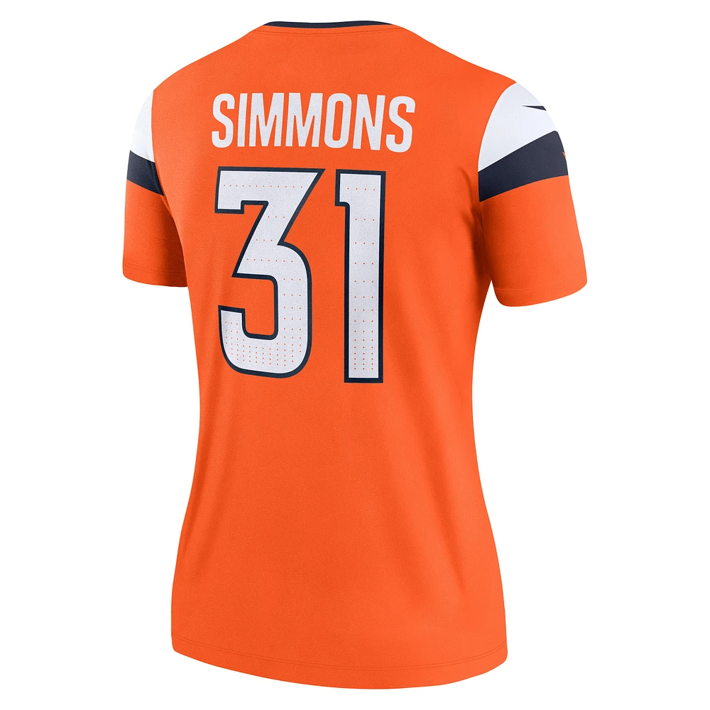 Women's Nike Justin Simmons  Orange Denver Broncos Team Legend Player Performance Top