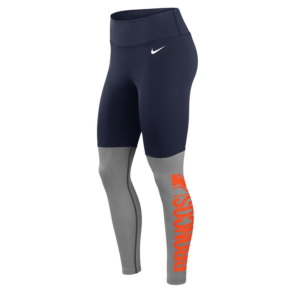 Legging Nike Performance Denver Broncos Logo Stack pour femme - Bleu marine/anthracite chiné